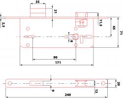 Beltéri bevés?zár, 45×90×20×7mm, 2 kulcsos, kerek el?lappal, Flame