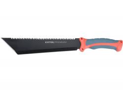 bozótvágó kés (machete), teljes/penge hossz: 395/260mm, fogazott rozsdamentes acél penge, PP+TPR nyél, nylon tok