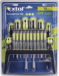 csavarhúzó klt. 18 db, CrV, mágneses, 4db lapos + 4 db PH + 10 db órás csavarhúzó, m?anyag tartóval, bliszteren