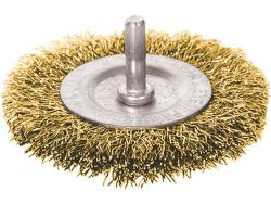 drótcsiszoló körkefe, 75mm, fúrógépbe fogható: 6mm csap, rezezett acél, max. 4500 ford/perc