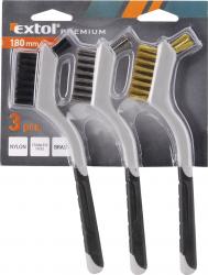 drótkefe klt., 3 db: nylon-, réz- és rozsdamentes acél szál, 3×8 sor, 180mm, kétkomponens? TPR+PP puha m?anyag nyél