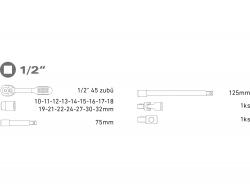 dugókulcs klt., CV., racsnis 45fog ; 1/2" 21db, 10-32mm