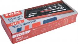 dugókulcs klt., CV., racsnis 45fog ; 1/4" 30db, normál (4-14mm) dugófejek, bitdugófej (-, +, imbusz, torx), fém doboz