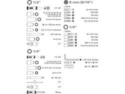 dugókulcs klt., CV., racsnis 45fog ; 1/4" és 1/2", 110db, 4-32mm, 32db bit(lapos, kereszt,imbusz,torx), gyertyakulcs