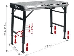 hordozható hegesztő pad, állítható, összecsukható; magasság: 705 - 930 mm