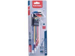 imbuszkulcs klt., 9db, HEX, több színű, extra hosszú, gömbfej, H 1,5-10mm, S2, krómozott