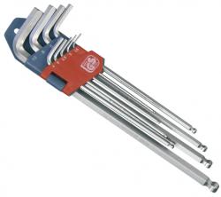 imbuszkulcs klt., 9db, extra hosszú; gömbfej, 9db 1,5-10mm, CV., 95-237mm