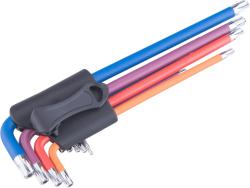 torx kulcs klt., 9db, több színű, extra hosszú, T10-T50, hosszú szár: tömör/gömbfej, rövid szár: lyukas, S2, krómozott