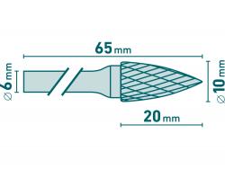 keményfém turbómaró (rotormaró), íves, hegyes orrú, átmér? 10×20mm/szár 6mm, keresztfogazás