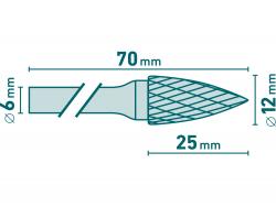 keményfém turbómaró (rotormaró), íves, hegyes orrú, átmér? 12×25mm/szár 6mm, keresztfogazás