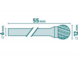 keményfém turbómaró (rotormaró), gömb alakú, 12 mm átmér?j?/ 6 mm szárú, keresztfogazás