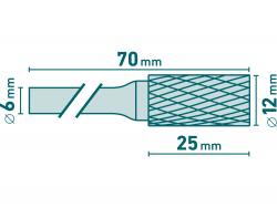 keményfém turbómaró (rotormaró), hengeres, átmér? 12×25mm/szár 6mm, keresztfogazás