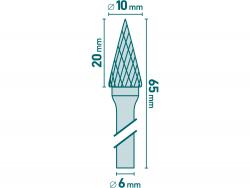 keményfém turbómaró (rotormaró), kúpos, hegyes orrú, átmér? 10×20mm/szár 6mm, keresztfogazás