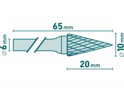 keményfém turbómaró (rotormaró), kúpos, hegyes orrú, átmér? 10×20mm/szár 6mm, keresztfogazás