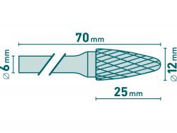 keményfém turbómaró (rotormaró), íves, kerek orrú, átmér? 12×25mm/szár 6mm, keresztfogazás