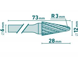 keményfém turbómaró (rotormaró), kúpos, kerek orrú, átmér? 12×28mm/szár 6mm, keresztfogazás