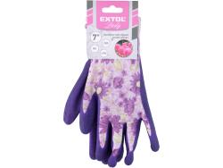 kerti kesztyű, virágmintás, poliészter, méret: 7` latexbe mártott teny. és ujjhegy., gumírozott mandzsetta, Extol Lady
