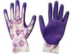 kerti kesztyű, virágmintás, poliészter, méret: 8` latexbe mártott teny. és ujjhegy., gumírozott mandzsetta, Extol Lady
