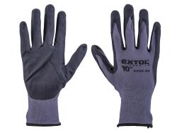 Kötött kesztyű nylon-Spandex, varrat nélküli, méret: 10` nitrilbe mártott teny. és ujjhegy, gumírozott mandzsetta