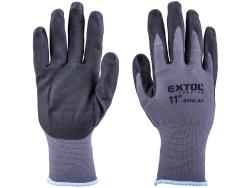 Kötött kesztyű nylon-Spandex, varrat nélküli, méret: 11` nitrilbe mártott teny. és ujjhegy, gumírozott mandzsetta