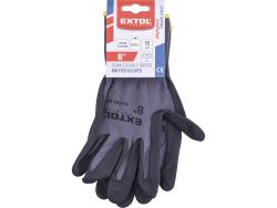 Kötött kesztyű nylon-Spandex, varrat nélküli, méret: 8` nitrilbe mártott teny. és ujjhegy, gumírozott mandzsetta