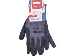 Kötött kesztyű nylon-Spandex, varrat nélküli, méret: 9` nitrilbe mártott teny. és ujjhegy, gumírozott mandzsetta