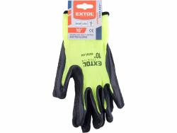 kötött kesztyű nylon, varrat nélküli, méret  10` latexbe mártott teny. és ujjhegy, gumírozott mandzsetta