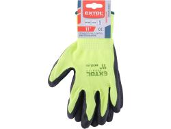 kötött kesztyű nylon, varrat nélküli, méret  11` latexbe mártott teny. és ujjhegy, gumírozott mandzsetta