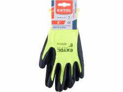 kötött kesztyű nylon, varrat nélküli, méret  8` latexbe mártott teny. és ujjhegy, gumírozott mandzsetta