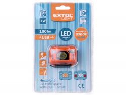 LED fejlámpa, 3 W, CREE XPL, 100 Lumen; IR szenzor, tölthet? akkuval, 3 funkció, fehér+piros fény
