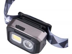 LED fejlámpa, Osram+COB, 500 Lumen; IR szenzor, tölthet? akkuval+AAA elemmel is, 4 funkció, cseppálló: IPX4