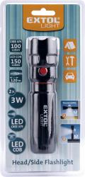LED lámpa, 3W XPE+3 W COB, 100Lm+150Lm;teleszkópos, 3 funkció (teljes/fél fényer?, villogás), m?anyag ház, elem nélkül