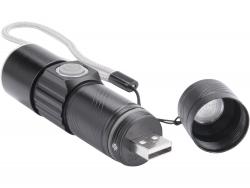 LED lámpa, 3 W, XPE LED; 150 Lm, ALU ház, zoom, újratölthető Li-ion akkus, 450 mAh