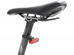 LED lámpa, kerékpáros, hátsó piros LED; 30 Lm, ABS ház, USB újratölthető beépített Li-polimer akku, 220 mAh