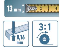 mérőszalag, gumírozott, 20m×13mm