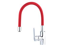 mosogató csaptelep, hajlékony szilikon kifolyócsővel, 35mm, piros