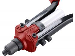 popszegecshúzó fogó, kétkaros, ALU, réz, acél, INOX szegecsekhez; 2,4-6,4mm, 330mm, CrVMo fej, szegecsvég gy?jt?