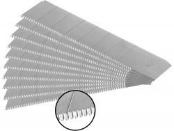 pótpenge tapétavágó késhez, 10 db, 18×100×0,5 mm, törhet?, SK5 acél, HRC >64, fogazott vágóél