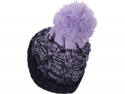 sapka, kék/lila pomponnal, kötött, kivehető LED homloklámpával, 4×45 Lumen; USB tölthető Li-ion, 3funkció (100%-75%-50%)