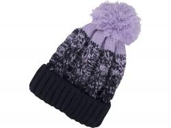 sapka, kék/lila pomponnal, kötött, kivehető LED homloklámpával, 4×45 Lumen; USB tölthető Li-ion, 3funkció (100%-75%-50%)