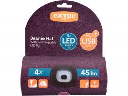 sapka, lila/fekete, kötött, kivehet? LED homloklámpával, 4×45 Lumen; USB tölthet? Li-ion, 3funkció (100%-75%-50%)