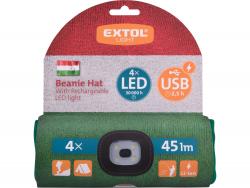 sapka, piros/fehér/zöld, kötött, kivehet? LED homloklámpával, 4×45 Lumen; USB tölthet? Li-ion, 3funkció (100%-75%-50%)