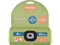 sapka, sárga, kötött, kivehet? LED homloklámpával, 4×45 Lumen; USB tölthet? Li-ion akku, 3 funkció (100%-75%-50% fénye.)
