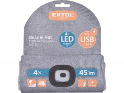 sapka, szürke, kötött, kivehet? LED homloklámpával, 4×45 Lumen; USB tölthet? Li-ion akku, 3funkció (100%-75%-50% fénye.)