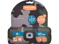 sapka, terepszín?, kötött, kivehet? LED homloklámpával, 4×45 Lumen; USB tölthet? Li-ion, 3funkció (100%-75%-50%)