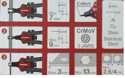 szegecsanya- és popszegecshúzó fogó, 3az1ben, kétkaros; 260mm, CrVMo fej, FORTUM