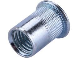 szegecsanya klt. 15 db, M12, POP-NUT, horganyzott acél, kerek, nyitott, lapos peremű, rovátkolt FORTUM