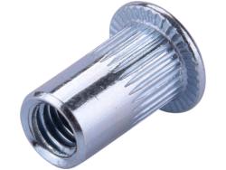 szegecsanya klt. 30 db, M5, POP-NUT, horganyzott acél, kerek, nyitott, lapos peremű, rovátkolt FORTUM