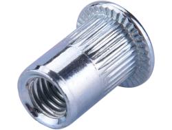 szegecsanya klt. 30 db, M6, POP-NUT, horganyzott acél, kerek, nyitott, lapos peremű, rovátkolt FORTUM