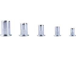 szegecsanya klt. 40 db, M3-M8, POP-NUT, horganyzott acél, kerek, nyitott, lapos peremű, rovátkolt FORTUM